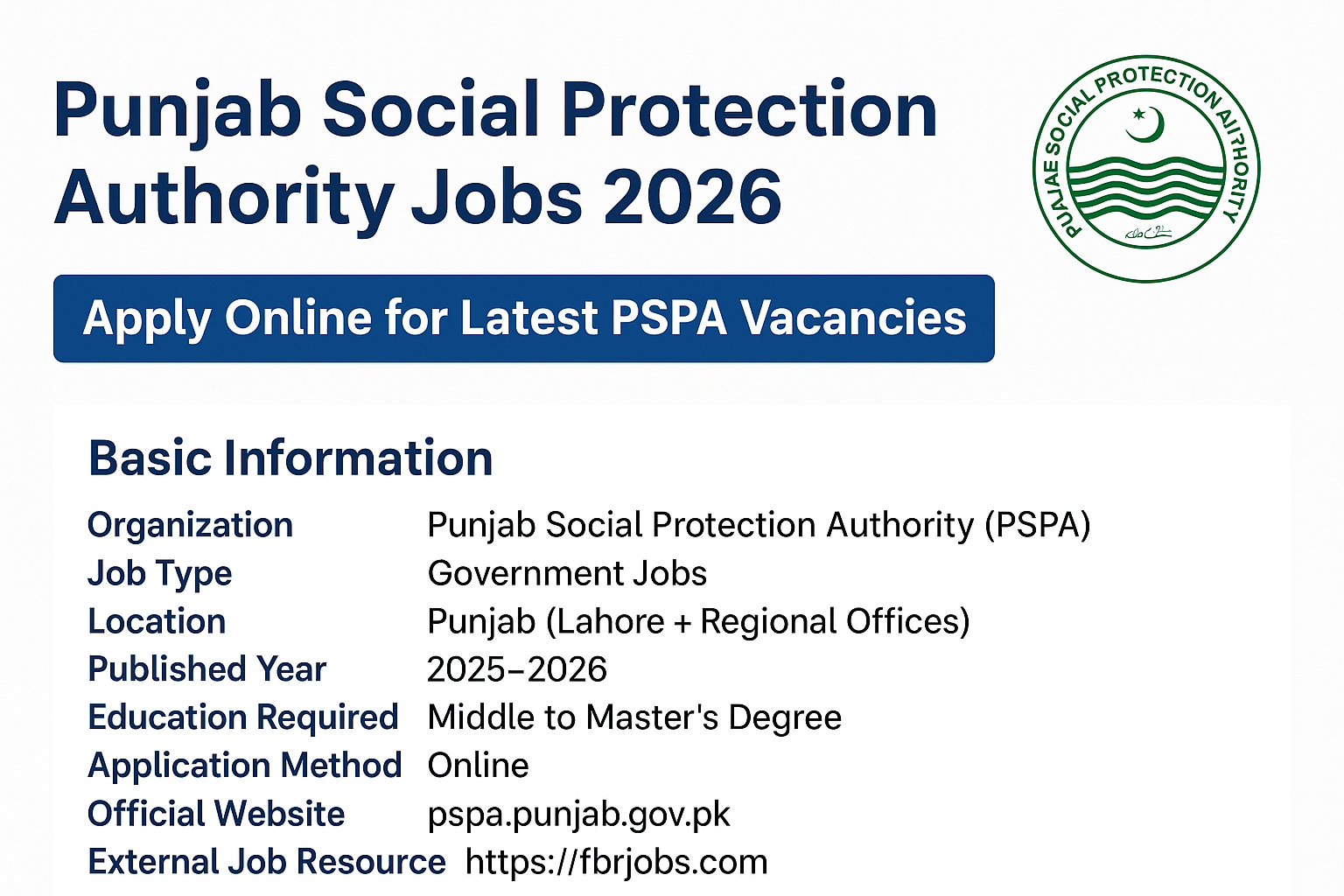 Punjab Social Protection Authority Jobs 2026
